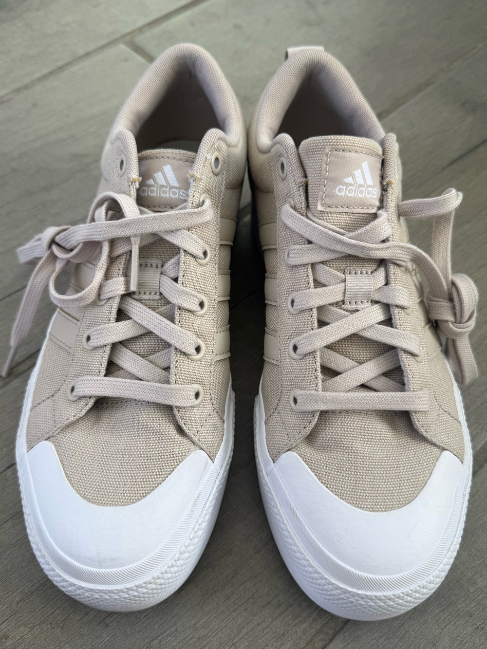 adidas Beige Canvas Women's Lace-Up Sneakers with White Toe